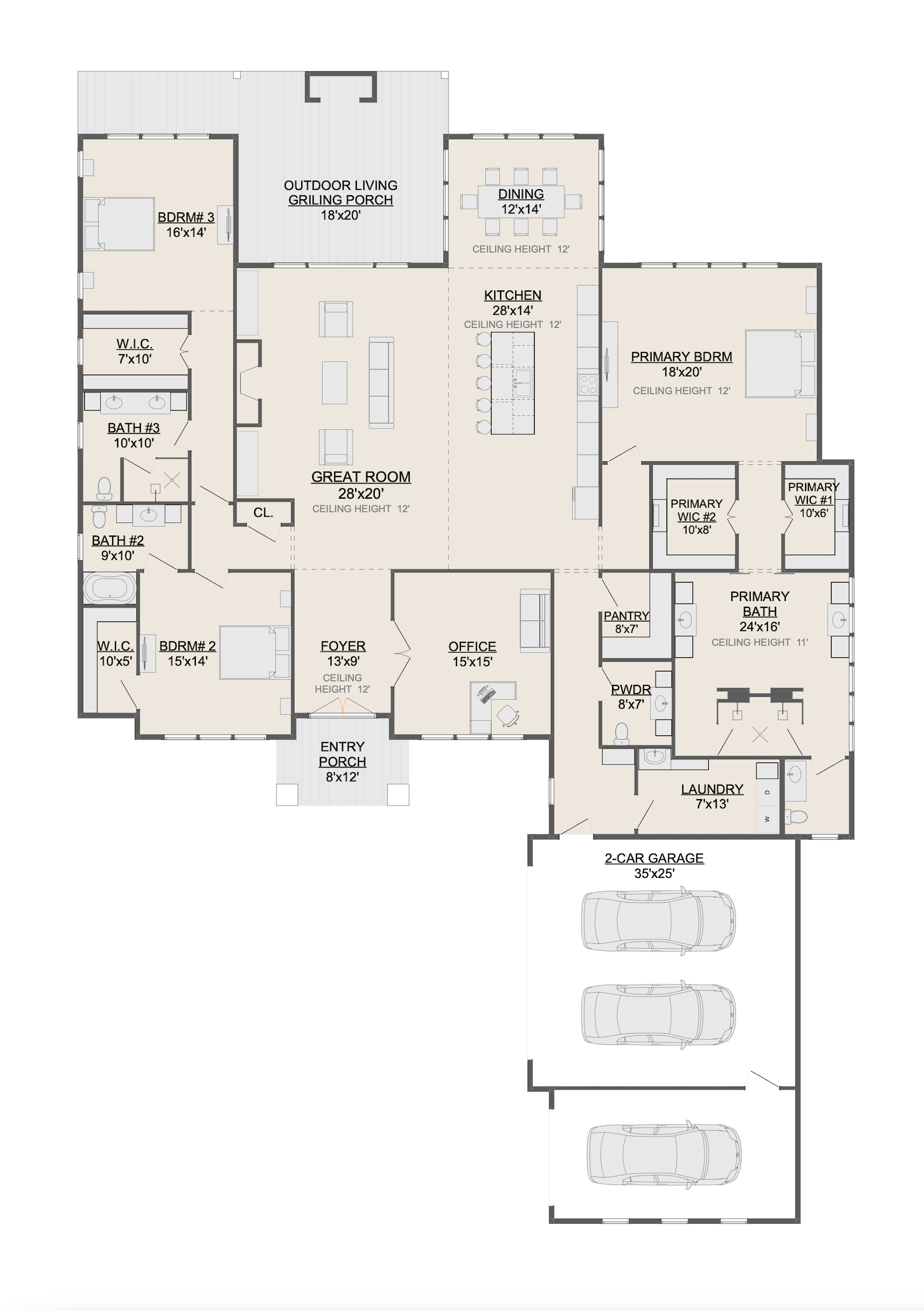 THE RIVERSTONE HOUSE 90, 3 CAR, RIGHT (FRONT ENTRY). Floor Plans for Family Houses, New House Plans