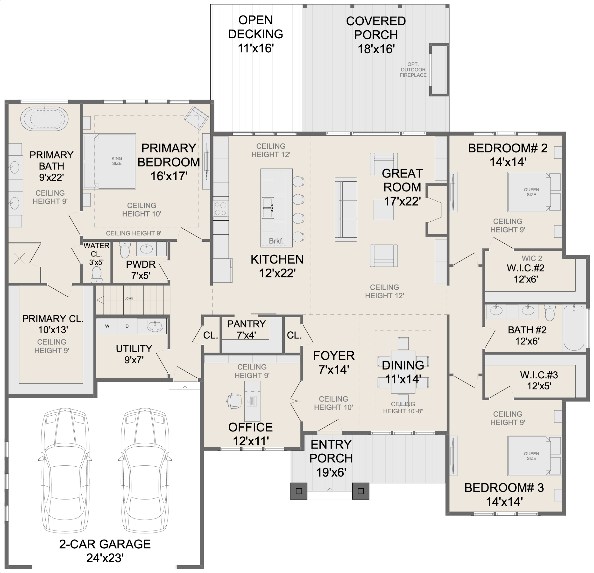 The Pinewood House 90, 2 car, Left. Floor Plans for Family Houses, New House Plans
